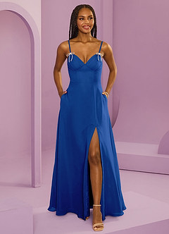 Barbie ♥ Azazie Jurken voor bruidsmeisjes Jurk van Chiffon met A-Lijn met Zakken Koningsblauw image6
