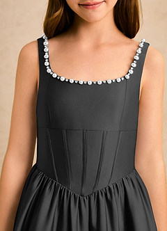 Azazie Enid Girls Formal Blomsterpigekjoler A-Line Perlebesat Stræk satin Gulv-længde Kjole image6