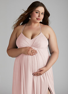 Azazie Annabelle Maternity Bridesmaid Dresses A-Line V-Neck Pleated Mesh Floor-Length Dress image11