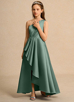 Azazie Taffy Junior Formal vestidos de niña de las flores Vestido de Eucalipto de Satin Mate de Corte En A con Encaje image5