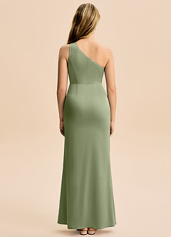 Azazie Akilah Junior Pistachio Sheath Pleated Stretch Satin Dress image6