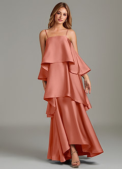 Azazie Azalea Robes de demoiselle d'honneur Robe Trapèze en Satin extensible Drapé Rose Saumon image6