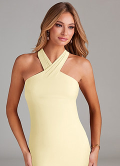 Azazie Doretta Brudtärnklänningar Klä av Sjöjungfru i Chiffong Plisserad Citronsorbet image5