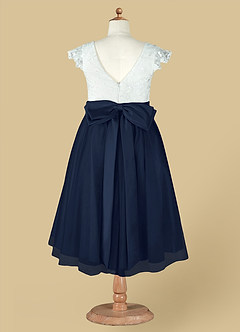 Azazie Vetty Flower Girl Dresses Ivory Dark Navy A-Line Lace Tulle Dress image13
