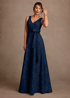 Azazie Luanne Mother of the Bride Dresses Dark Navy A-Line Pleated Floral Burnout Dress image4