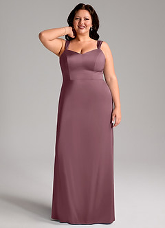 Azazie Denice Bridesmaid Dresses Amethyst Sheath Pleated Stretch Satin Dress image9