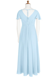 Azazie Peony Junior Sky Blue A-Line Pleated Chiffon Dress image7