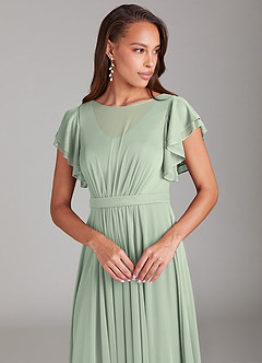 Azazie Daphne Modest Bridesmaid Dresses A-Line Ruched Mesh Floor-Length Dress image4