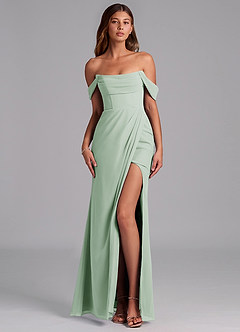 Azazie Johana Jurken voor bruidsmeisjes Converteerbaar Jurk van Chiffon met Zeemeermin Off the Shoulder Agave image1