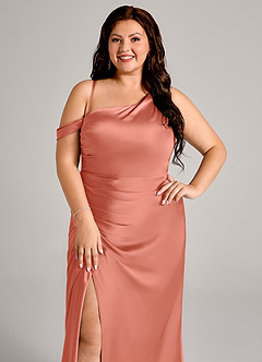 Azazie Madelyn Bridesmaid Dresses Salmon Pink Mermaid One Shoulder Stretch Satin Convertible Dress image11