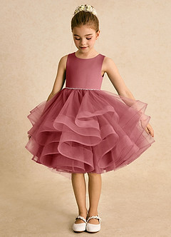 Azazie Tinie Robe Demoiselle D'honneur Fillette Robe Princesse en Tulle Arc Antique Rose image5