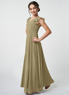 Azazie Claudine Junior Moss Green A-Line Pleated Chiffon Dress image3