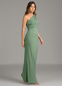 Azazie Akilah Robes de demoiselle d'honneur Robe Sirène en Jersey extensible de qualité supérieure Asymétrique Matcha image3