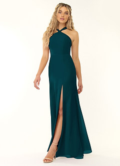Azazie Rue Bridesmaid Dresses Pine A-Line Halter Chiffon Dress image4
