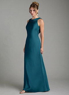 Azazie Aussie Bridesmaid Dresses Ink Blue Sheath Pleated Stretch Satin Dress image4