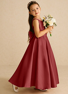 Azazie Pipsy Flower Girl Dresses Rust A-Line Bow Matte Satin Dress image3