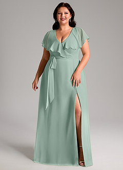 Azazie Lainey Bridesmaid Dresses Agave A-Line with Pockets Chiffon Dress image10