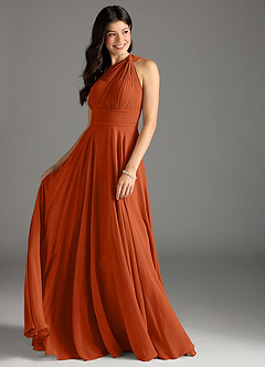 Azazie Charlize Bridesmaid Dresses Burnt Orange A-Line One Shoulder Chiffon Dress image3