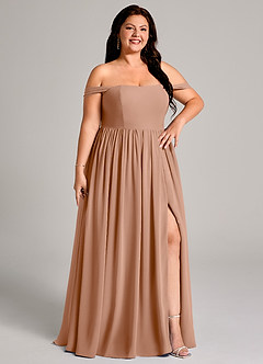 Azazie Calianna Bridesmaid Dresses Champagne Rose A-Line Off the Shoulder Chiffon Convertible Dress image13