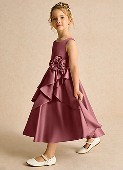 Azazie Hermia Flower Girl Dresses Amethyst A-Line Sleeveless Matte Satin Dress image4