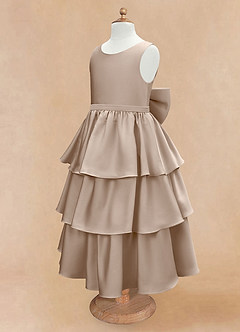 Azazie Margie Flower Girl Dresses Taupe A-Line Bow Stretch Satin Dress image6