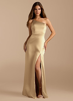 Azazie Trina Jurken voor bruidsmeisjes Jurk van Metaalachtig Satijn met A-Lijn One-Shoulder Champagne image3