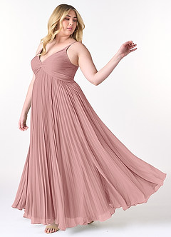 Azazie Raychelle Brautjungfernkleider A-Linie V-Hals Chiffon Kleid Altrosa image9