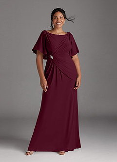 Azazie Louanne Mother of the Bride Dresses Cabernet Mermaid Boatneck Pleated Luxe Knit Dress image7