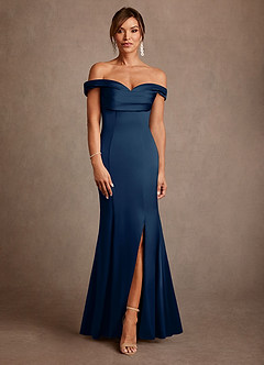 Azazie Boone 신부의 어머니 드레스 인어 오프 더 숄더 스트레치 새틴 플로어 길이 드레스 image2