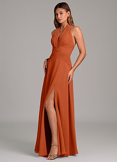 Azazie Elizabeth Bridesmaid Dresses Burnt Orange A-Line Pleated Chiffon Dress image4