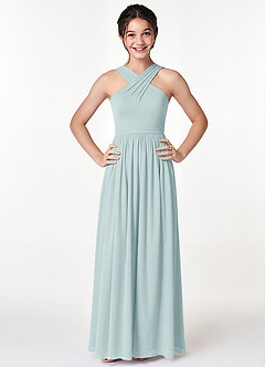 Azazie Jiya Junior Mist A-Line Pleated Mesh Dress image4