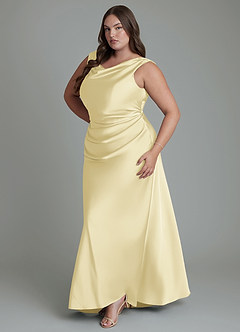 Azazie Kieryn Bridesmaid Dresses Lemon Sorbet Mermaid Pleated Stretch Satin Dress image11