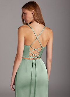Azazie Brookelle Bridesmaid Dresses Agave Sheath Sweetheart Corset Stretch Satin Dress image6