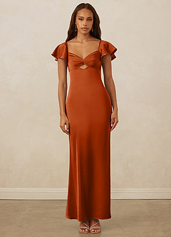 Christian Siriano Bridal for Azazie 1005 Bridesmaid Dresses Burnt Orange Sheath Sweetheart Neckline Stretch Satin Dress image2