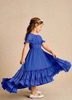 Azazie Kass Flower Girl Dresses Royal Blue A-Line Pleated Chiffon Dress image5