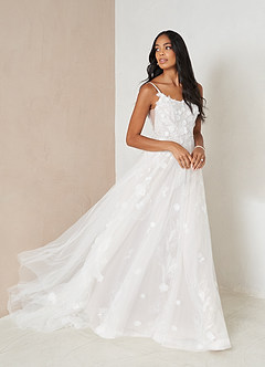 Azazie Armadan Vestidos de novia Vestido de Diamante Blanco de Tul de Corte en A con Lentejuela image4