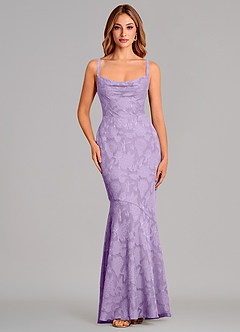 Azazie Aubrey Jurken voor bruidsmeisjes Jurk van Bloemen Burn-out met Zeemeermin Boog Lila image1