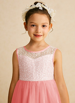 Azazie Tay Flower Girl Dresses Coral A-Line Sequins Tulle Dress image7