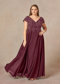 Azazie Eleanor vestidos de madre de la novia Vestido de Cabernet de Gasa de Corte En A con Lentejuela image9