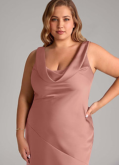 Azazie Rylina Vestidos de damas de honor Vestido de Rosetón de Satén Elástico de Corte Sirena image11