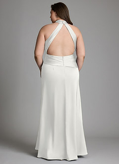 Azazie Gracelynn Vestidos de damas de honor Vestido Blanco de Satén Elástico de Corte Recto con Plisado image11