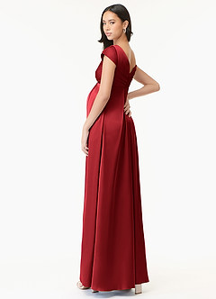 Azazie Allessia Maternity Bridesmaid Dresses A-Line Pleated Stretch Satin Floor-Length Dress image4