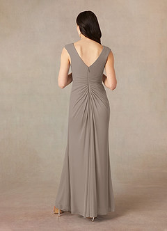 Azazie Andi Final Sale Taupe A-Line Pleated Mesh Dress image3