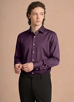 front Julian Plum Stretch Satin Dress Shirt