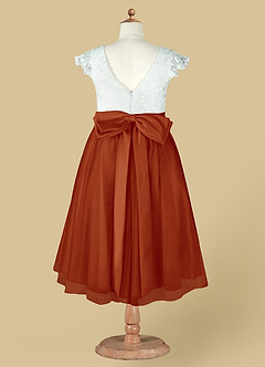 Azazie Vetty Flower Girl Dresses Ivory Paprika A-Line Lace Tulle Dress image13