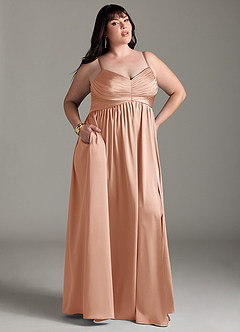 Azazie Alia Bridesmaid Dresses Rose Gold A-Line Pleated Stretch Satin Dress image11