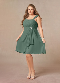Azazie Olivia Mother of the Bride Dresses Sea Moss A-Line Square Neckline Pleated Chiffon Dress image10