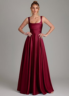 Azazie Azaria Brautjungfernkleider A-Linie Korsett Stretch-Satin Kleid Burgunderrot image1