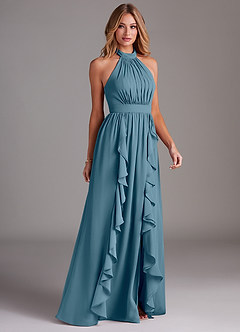 Azazie Avary Brautjungfernkleider A-Linie Plissee Chiffon Kleid Bermudablau image5