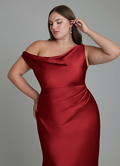 Azazie Emerson Brudtärnklänningar Klänning av Sjöjungfru i Stretch Satin Off the shoulder Scharlakansrött image12